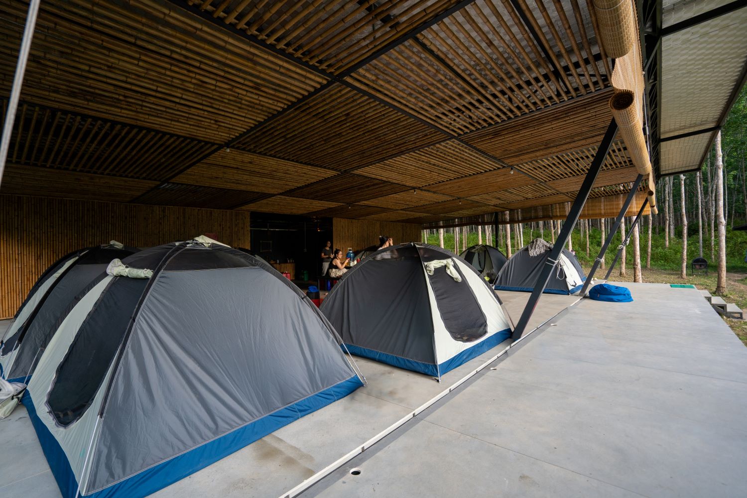 Khu cắm trại ngủ lều được chuẩn bị theo số lượng yêu cầu.