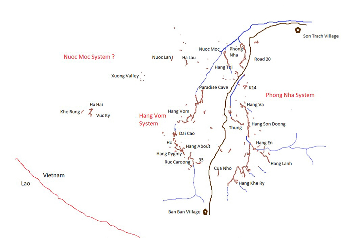 Bản đồ vị trí một số hang động tại Quảng Bình.